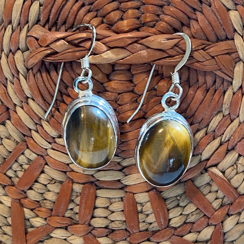 Lot of Tiger’s Eye Silver Earrings & Pendants, 925, Sterling
